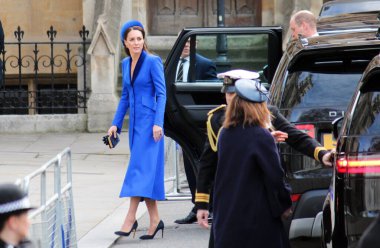 Londra, İngiltere - 03.14.2022: Cambridge Kate Catherine Middleton Düşesi ve Cambridge Prensi William Duke Westminster Abbey, Londra 'daki Commonwealth gününe geldiler. 