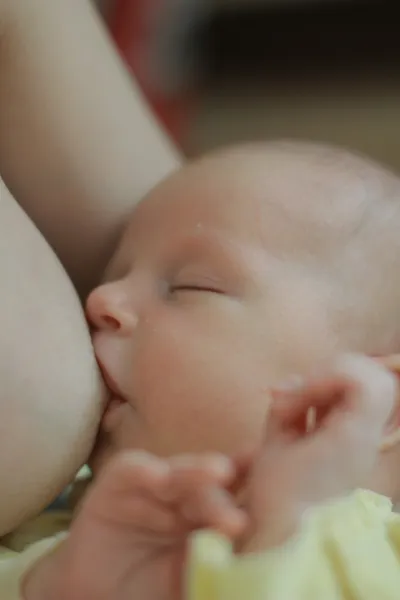 Baby eats mother's milk Stock Photo