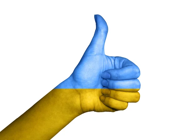 Hand omfattas av flagga Ukraina — Stockfoto