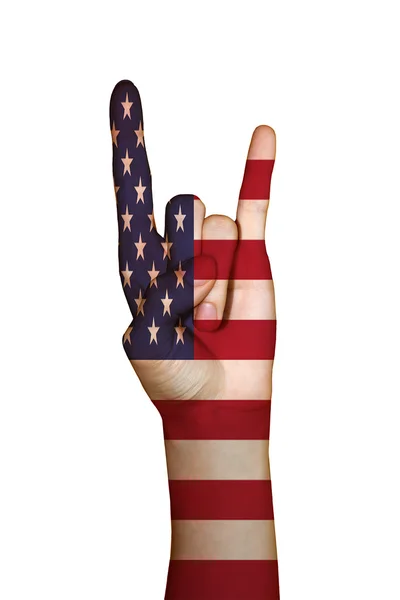 Hand bedeckt mit der Flagge der USA lizenzfreie Stockbilder