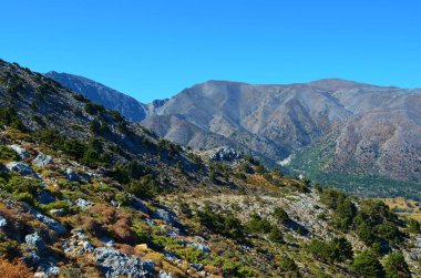 Omalos 'taki Beyaz Dağlar manzarası. Girit Adası, Yunanistan