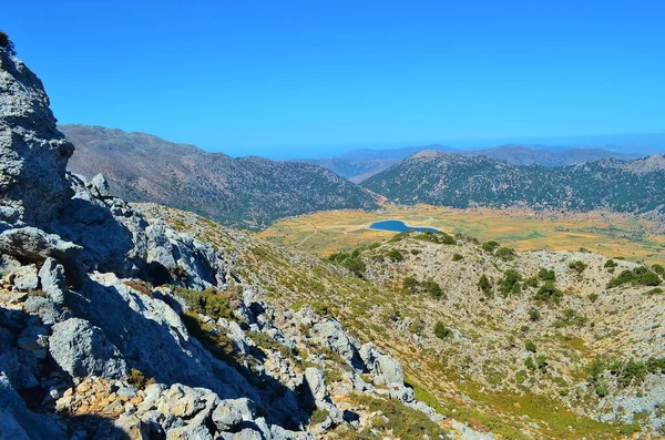 Omalos Taki Beyaz Dağlar Manzarası Girit Adası Yunanistan — Stok fotoğraf