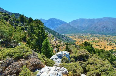 Omalos 'taki Beyaz Dağlar manzarası. Girit Adası, Yunanistan