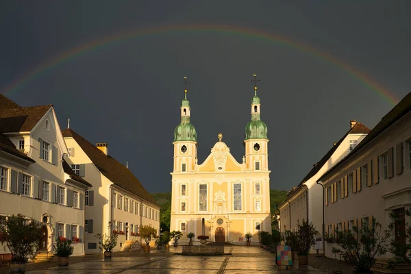 Arlesheim Cathedral Thunderstorm Sky Dark Rainbow Right Dome Evening Sun — 图库照片