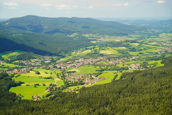 Utsikt Från Berget Osser Till Lam Liten Stad Den Bayerska Stockfoto