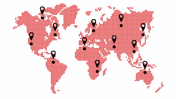 Weltkarte Mit Schwarzen Zielmarkierungen Reisen Geschäftskonzept Video Schleife Rote Karte — Stockvideo