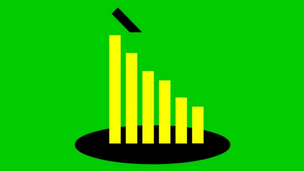 用趋势线路图表示经济衰退的动态黄色图表 经济危机 图表减少 条形图 盈利下降 在绿色背景上孤立的向量图 — 图库视频影像