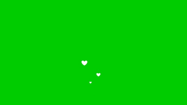 充满生机的白心从下到上飞舞 爱的概念 在绿色背景下分离的心源 — 图库视频影像