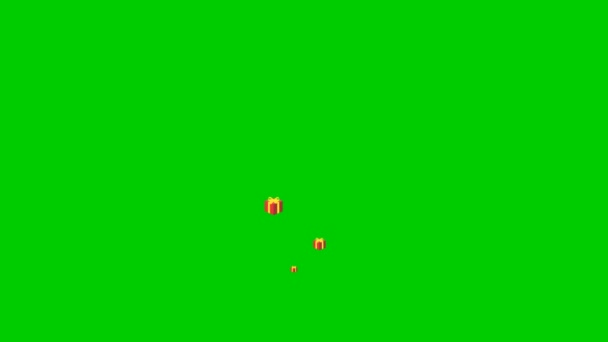 アニメ化された赤いギフトは下から上に飛ぶ プレゼントのコンセプト ボーナス 緑の背景に隔離された贈り物から噴水 — ストック動画