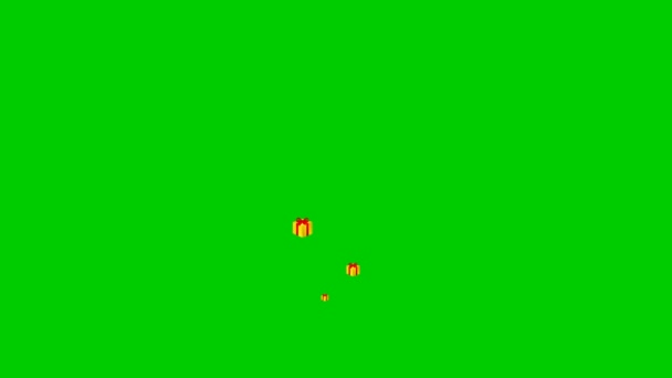 アニメ化された金のギフトは底から上に飛ぶ プレゼントのコンセプト ボーナス 緑の背景に隔離された贈り物から噴水 — ストック動画