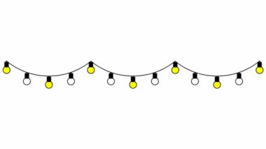 Parlayan ampullerden hareketli çelenkler. Döngülü video. Beyaz arkaplanda izole edilmiş vektör illüstrasyonu. 