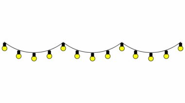 Parlayan ampullerden hareketli çelenkler. Döngülü video. Beyaz arkaplanda izole edilmiş vektör illüstrasyonu. 