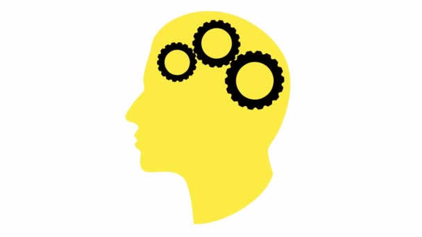 Animated Black Mechanism Yellow Head Gears Concept Idea Creativity Intellect — Stock Video