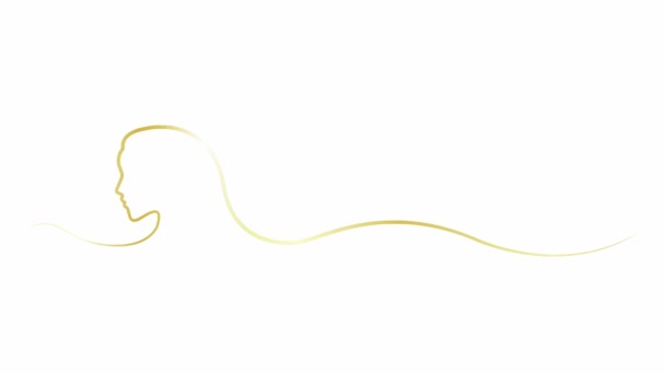 Animowana Sylwetka Kobiety Falą Włosów Głowa Pięknej Dziewczyny Złotej Wstążki — Wideo stockowe