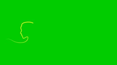 Saç dalgalı, hareketli sarı bir kadın silueti. Kurdeleli güzel kızın başı göründü. Döngülü video. Güzellik anlayışı. Yeşil arkaplanda izole edilmiş vektör doğrusal illüstrasyon.