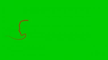 Saç dalgalı kırmızı bir kadın silueti. Kurdeleli güzel kızın başı göründü. Döngülü video. Güzellik anlayışı. Yeşil arkaplanda izole edilmiş vektör doğrusal illüstrasyon.