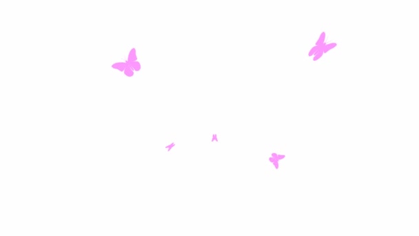 Animerade Rosa Fjärilar Flyger Från Centrum Vektor Illustration Isolerad Vit — Stockvideo