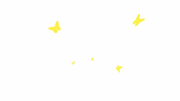 Kupu Kupu Kuning Animasi Terbang Dari Pusat Ilustrasi Vektor Diisolasi — Stok Video