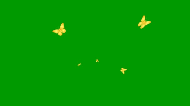 Animated Golden Butterflies Fly Center Vector Illustration Isolated Green Background — Stock Video