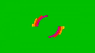 Canlandırılmış çok renkli gökkuşağı dairesi yeşil arka planda görünür. Parlak düz vektör çizimi. 