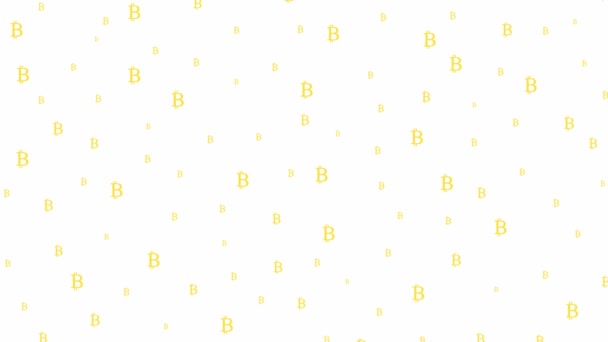 Animierter Gelber Bitcoin Hintergrund Geld Fliegt Von Oben Nach Unten — Stockvideo