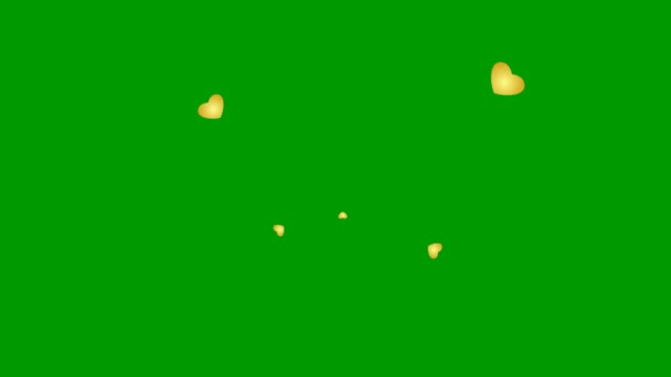 Altın Kalpli Animasyonlar Merkezden Uçar Gider Aşk Kavramı Yeşil Arkaplanda — Stok video