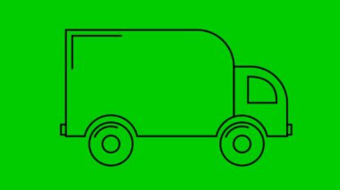 Teslimat arabasının animasyon simgesi. Siyah kamyonet turları. Teslimat, taşınma, lojistik, taşımacılık, nakliye. Döngülü video. Vektör illüstrasyonu yeşil arkaplanda izole edildi.