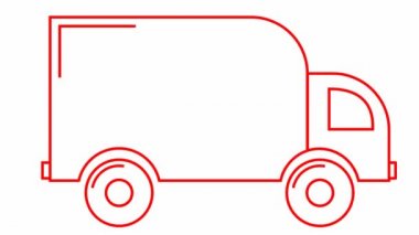 Teslimat arabasının animasyon simgesi. Kırmızı doğrusal kamyon turları. Teslimat, taşınma, lojistik, taşımacılık, nakliye. Döngülü video. Vektör illüstrasyonu beyaz arkaplanda izole edildi.