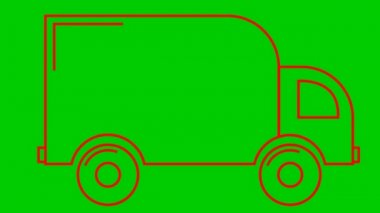 Teslimat arabasının animasyon simgesi. Kırmızı doğrusal kamyon turları. Teslimat, taşınma, lojistik, taşımacılık, nakliye. Döngülü video. Vektör illüstrasyonu yeşil arkaplanda izole edildi.