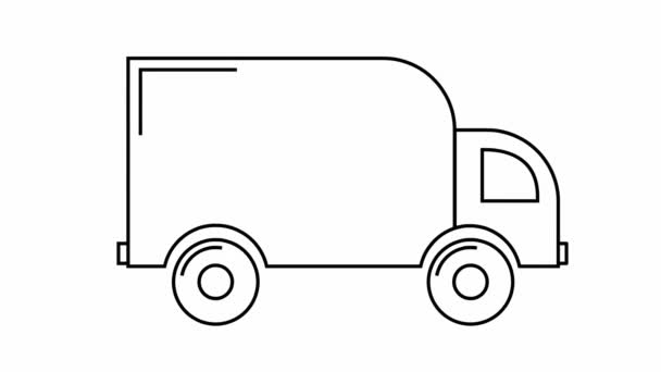 Κινούμενο Εικονίδιο Του Αυτοκινήτου Παράδοσης Μαύρο Γραμμικό Φορτηγό Βόλτες Αντίληψη — Αρχείο Βίντεο