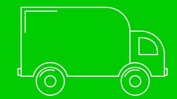 Κινούμενο Εικονίδιο Του Αυτοκινήτου Παράδοσης Λευκό Γραμμικό Φορτηγό Βόλτες Αντίληψη — Αρχείο Βίντεο