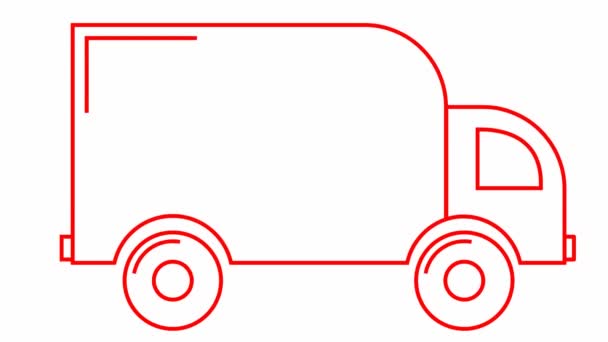 Teslimat Arabasının Animasyon Simgesi Kırmızı Doğrusal Kamyon Turları Teslimat Taşınma — Stok video