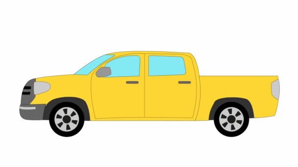 Animated Yellow Car Pickup Truck Rides Looped Video Bright Flat — Stock Video