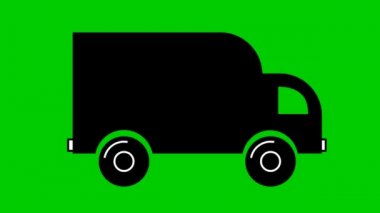 Teslimat arabasının animasyon simgesi. Siyah kamyon gezileri. Teslimat, taşınma, lojistik, taşımacılık, nakliye. Döngülü video. Vektör illüstrasyonu yeşil arkaplanda izole edildi.