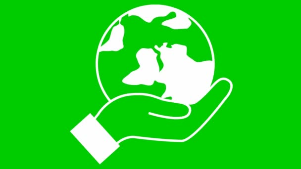 Flat Ecology Icon Earth Spins Hand White Symbol Concept Ecology — Stock Video