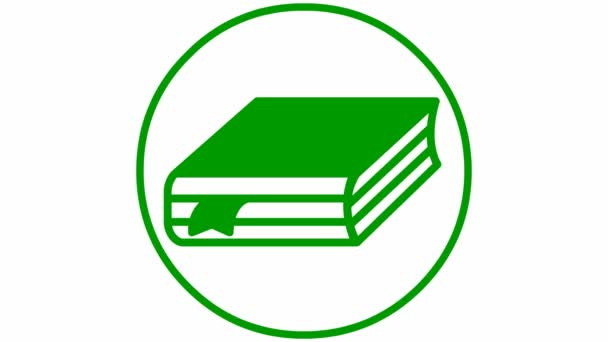 ブックマーク付きの本のアニメーション緑のアイコン 読書の概念 円の中のシンボル 白い背景に隔離されたフラットベクトルイラスト — ストック動画