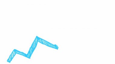 Moda çizgisi grafiğiyle finansal büyüme grafiği. Mavi ok ikonu. Ekonominin büyüme çizelgesi. El çizimi vektör çizimi beyaz arkaplanda izole edildi.