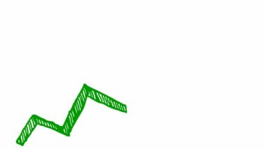 Moda çizgisi grafiğiyle finansal büyüme grafiği. Yeşil ok ikonu. Ekonominin büyüme çizelgesi. El çizimi vektör çizimi beyaz arkaplanda izole edildi.