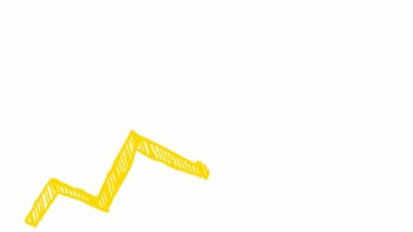 Moda çizgisi grafiğiyle finansal büyüme grafiği. Sarı ok ikonu. Ekonominin büyüme çizelgesi. El çizimi vektör çizimi beyaz arkaplanda izole edildi.