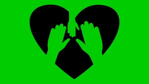 Анимированная Семейная Икона Знаки Сердца Рук Черное Сердце Бьется Семейная — стоковое видео