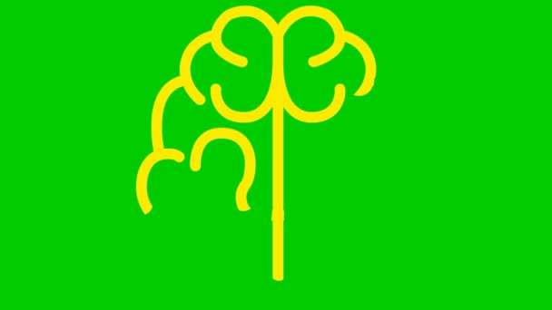 动画黄色的大脑符号 图标是逐渐画出来的 思想和创造力的概念 在绿色背景上孤立的线形矢量图 — 图库视频影像