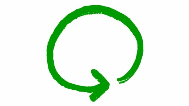 圆形箭头的动画图标 绿色符号旋转 循环视频 在白色背景上孤立的手绘矢量图 — 图库视频影像