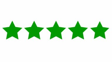 Beş yeşil yıldızlı müşteri ürün değerlendirmesi canlandırıldı. Beyaz arkaplanda izole edilmiş vektör düz illüstrasyon