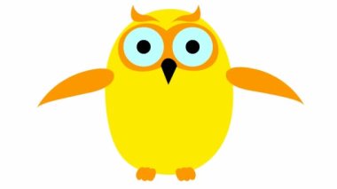 Animated funny yellow owl flies. Looped video. Vector illustration isolated on a white background.