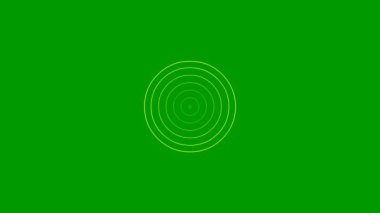 Merkezden gelen hareketli sarı çizgi çemberleri. Vektör illüstrasyonu yeşil arkaplanda izole edildi.