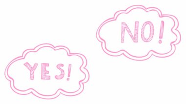 Çizim tarzında animasyon konuşma bulutu simgesi. Mesajlı pembe karalamalar. Evet, hayır. Beyaz arkaplanda el çizimi vektör çizimleri izole.