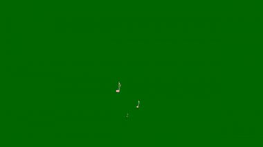 Animated pink notes fly from bottom to top. A wave of flying notes. Concept of music, song, melody. Vector illustration isolated on the green background.