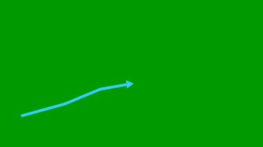 Animated blue arrow. Growth chart of economy. Vector illustration isolated on green background.