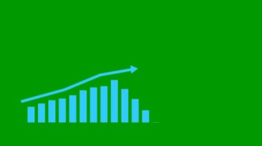 Animated financial blue growth chart with trend line graph. Growth bar chart of economy. Vector illustration isolated on green background.