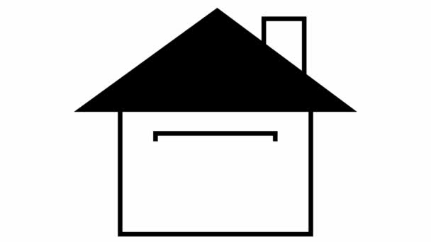 Simbol Rumah Ikon Hitam Datar Dengan Jendela Kuning Konsep Rumah — Stok Video